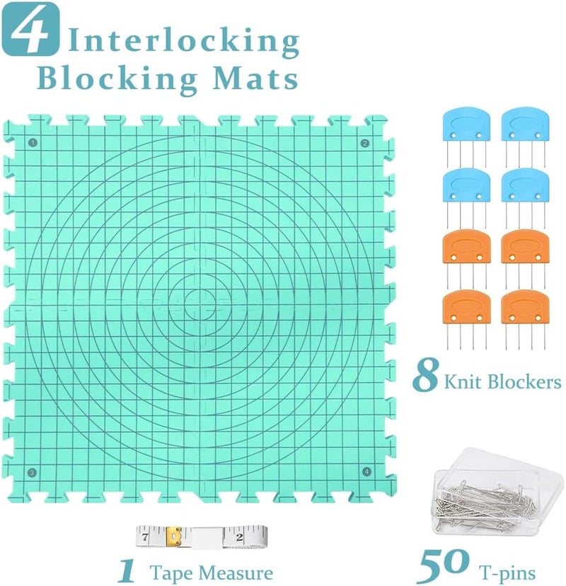 Yarniss Blocking Mats for Knitting & Crochet Project, Extra Thick Knitting Blocking Mat with Grid Lines，Knitting Mats with T-Pins,Blue - Image 2